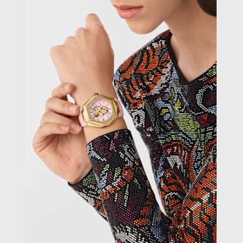 The $kull Spikes Pink Dial Silicone Watch