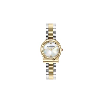Gancini Twisted Mother of Pearl Dial Two-tone Stainless Steel Watch