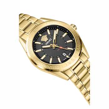 V-Code GMT Black Sunray Dial Yellow Stainless Steel Bracelet Watch