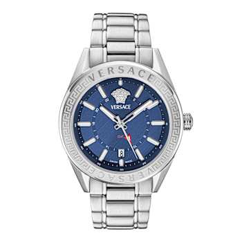 V-Code GMT Blue Sunray Dial Stainless Steel Bracelet Watch