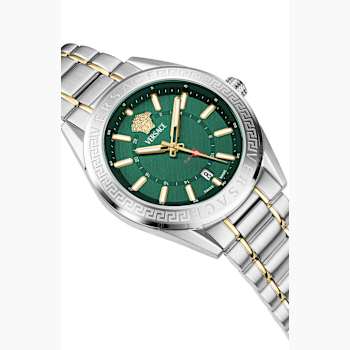 V-Code GMT Green Sunray Dial Two-tone Stainless Steel Bracelet Watch