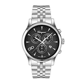 Ferragamo Duo Chrono Black Dial Stainless Steel Bracelet Watch