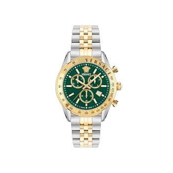 Versace Chrono Master Mens Watch Two Tone Case Green Guilloché Dial Two
Tone Bracelet