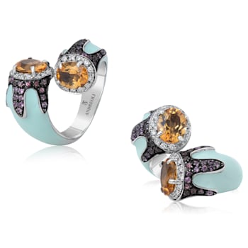 Andreoli Enamel Citrine, Pink Topaz, And Diamond Ring