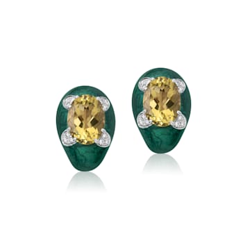 Andreoli Green Enamel Lemon Quartz And Diamond Earrings