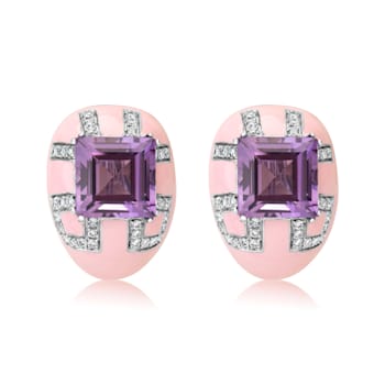 Andreoli Pink Enamel Amethyst And Diamond Earrings