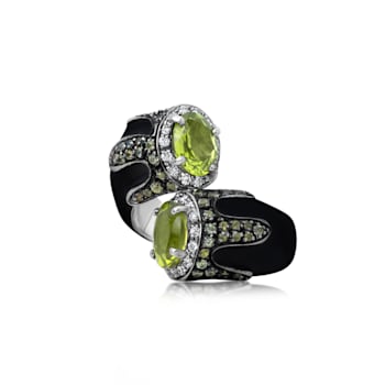 Andreoli Black Enamel Peridot And Diamond Ring