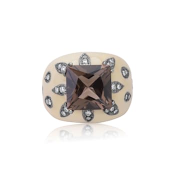 Andreoli Enamel Smokey Topaz And Diamond Ring