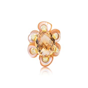 Andreoli Orange Mother of Pearl Citrine And Diamond Ring