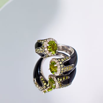 Andreoli Black Enamel Peridot And Diamond Ring