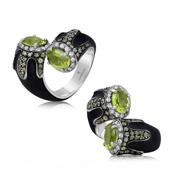 Andreoli Black Enamel Peridot And Diamond Ring