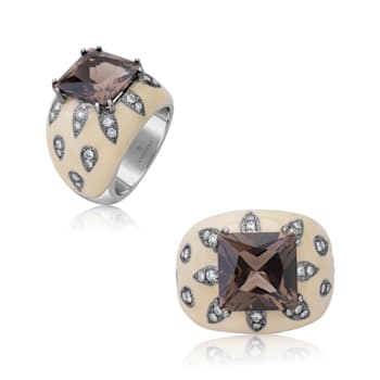 Andreoli Enamel Smokey Topaz And Diamond Ring