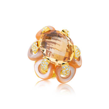 Andreoli Orange Mother of Pearl Citrine And Diamond Ring