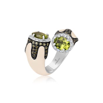Andreoli White Enamel Peridot And Diamond Ring