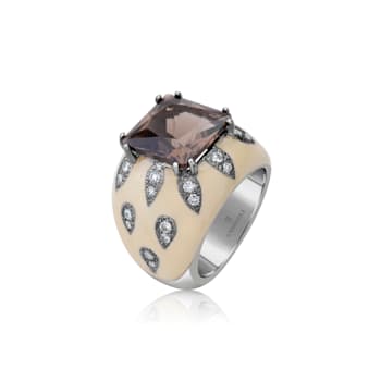 Andreoli Enamel Smokey Topaz And Diamond Ring