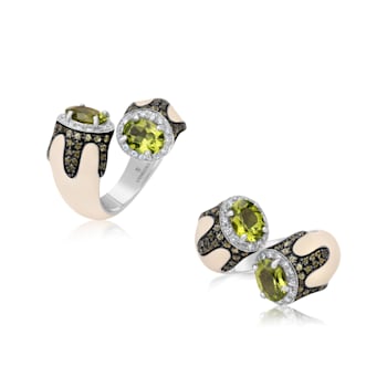 Andreoli White Enamel Peridot And Diamond Ring