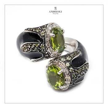 Andreoli Black Enamel Peridot And Diamond Ring