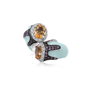 Andreoli Enamel Citrine, Pink Topaz, And Diamond Ring