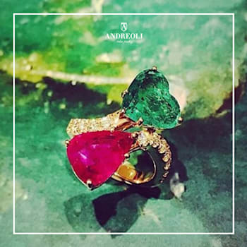 Andreoli Ruby And Emerald Bypass Ring