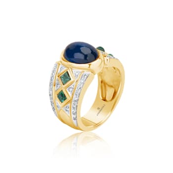 Andreoli Sapphire, Emerald, And Diamond Ring