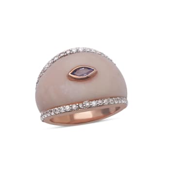 18K Gold Over Sterling Silver Pink Opal, Tanzanite And Natural Zircon
Ring 10.81ctw