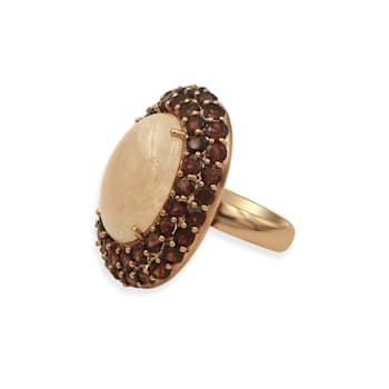 18K Gold Over Sterling Silver Morganite And Garnet Ring 19.68ctw