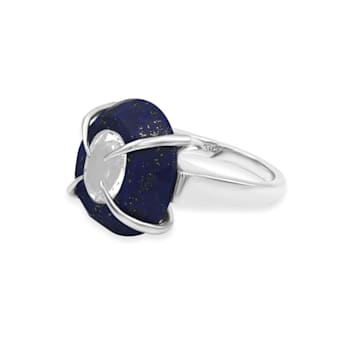 Rhodium Over Sterling Silver Lapis And White Topaz Ring 12ctw