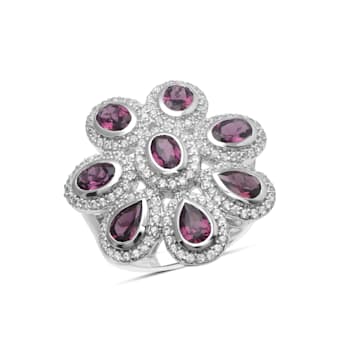 Rhodium Over Sterling Silver Rhodolite And Natural Zircon Ring 5.62ctw