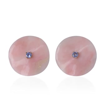 Sterling Silver Pink Opal And Tanzanite Studs 29.96ctw