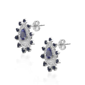 Sterling Silver Tanzanite,Blue Sapphire And Natural Zircon Studs 4.45ctw