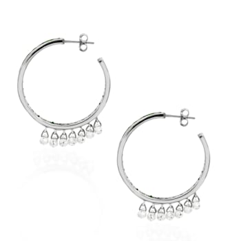 Sterling Silver Tsavorite And Crystal Drops Hoops 10.38ctw
