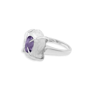 Rhodium Over Sterling Silver Rainbow Moonstone And Rose De France
Amethyst Ring 12ctw