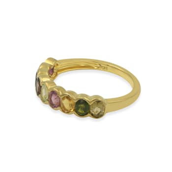 18K Gold Over Sterling Silver Multi Tourmaline Ring 1.45ctw