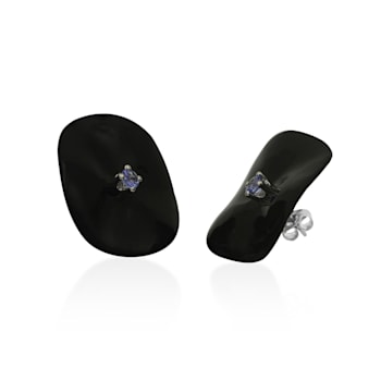 Sterling Silver Black Onyx And Tanzanite Studs 36.56ctw