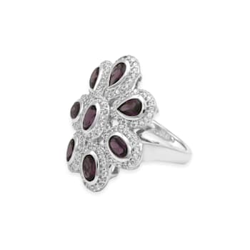 Rhodium Over Sterling Silver Rhodolite And Natural Zircon Ring 5.62ctw