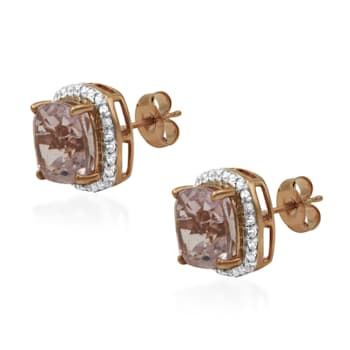 18K Gold Over Sterling Silver Kunzite And Natural Zircon With Rhodium
Studs 9.83ctw