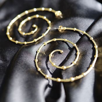 14k Yellow Gold Overlay on Brass Large Mod Spiral Hoops