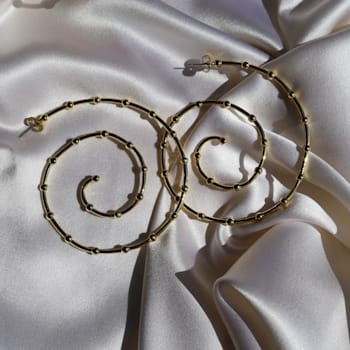 14k Yellow Gold Overlay on Brass Large Mod Spiral Hoops