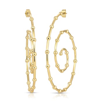 14k Yellow Gold Overlay on Brass Large Mod Spiral Hoops