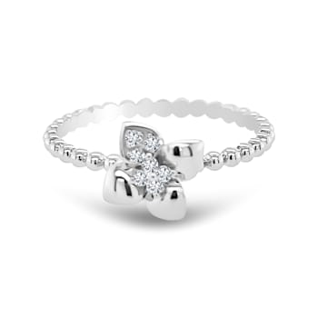 18K Petite White Gold Diamond Flower Ring  .07ctw
