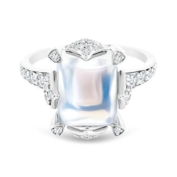 18K White Gold Moonstone and Diamond Ring 5.57ctw
