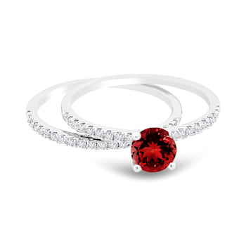 14K White Gold Garnet and Diamond Ring Set .83ctw