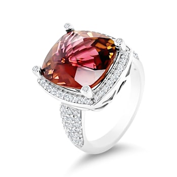 14K Rhodium Over White Gold Cushion Pink Tourmaline and Round Diamond
Ring 8.02ctw