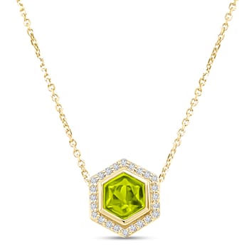 18K Gold Hexagon Peridot Necklace with Diamonds