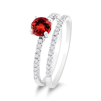14K White Gold Garnet and Diamond Ring Set .83ctw