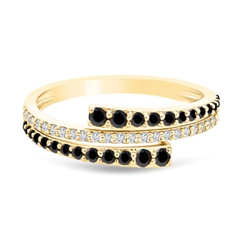 Gold Black and White Diamond Bypass Ring