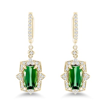 18K Yellow Gold Green Tourmaline and Diamond Earrings