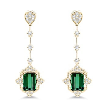 18K Yellow Gold Green Tourmaline and Diamond Earrings