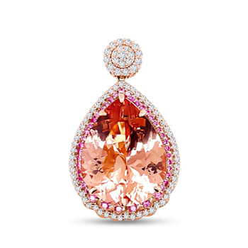 14K Rose Gold Pear Shape Morganite with Pink Sapphire and Diamonds 24.67ctw