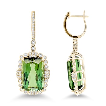 14K Yellow Gold Green Tourmaline and Diamond Earrings